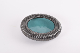 Danish Art Deco Michael Andersen & Søn Large Ribbed Bowl Black & Turquoise Glaze, 1930s to 1950s