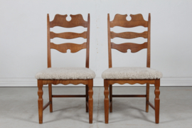 Danish Henning Kjærnulf 2 High Razor Blade Chairs. Made of Solid Oak with New Sheep skin. Danish Modern 1970s.