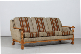 Danish Henning Kjærnulf  Style Sofa of Solid Oak with the Original Striped Wool 1970. Danish Modern, Mid-century.