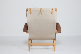SOLD - Bruno Mathsson Pernilla Lounge Chair incl. Stool of Chocolate Coloured Leather for Dux 1970s. Scandinavian Modern.