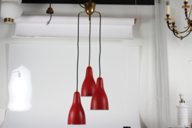 Vintage Bent Karlby 3-Cone Chandelier with Red Lacquer Made by Lyfa in Denmarkk, 1950s