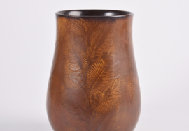 Rare Nils Thorsson for Royal Copenhagen "Løvspring" Vase Ochre Brown, Danish Ceramic, 1940s