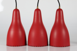 Vintage Bent Karlby 3-Cone Chandelier with Red Lacquer Made by Lyfa in Denmarkk, 1950s