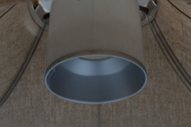 SOLD - Scandinavian Modern "Anna" Pendant by Anna Ehrner, Bent Wood & Dark Beige Fabric. Atelje Lyktan Sweden  1970s