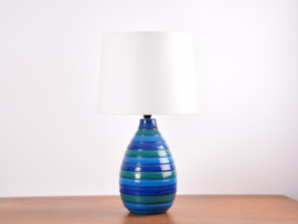 Large Aldo Londi for Bitossi Table Lamp Blue Green Stripes Teardrop Shape Italian Ceramic 1960s