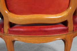 Pair Danish Rococo Armchairs of Walnut and Red Aniline Leather from ca. 1880