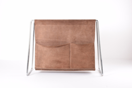 Verner Panton for Fritz Hansen "Bachelor" Magazine Rack Dark Brown Leather & Steel Frame, 1960