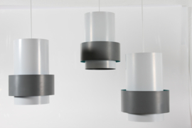 Set of 3 Jo Hammerborg Vintage "Central" Pendants by Fog & Mørup Launched in 1967. Mid-century Danish Lightning.