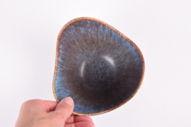 Gunnar Nylund for Rörstrand Sweden 3 Wave Bowl ASH Blue & Brown Haresfur Glaze Scandinavian Mid-century Pottery