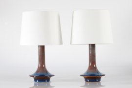 Søholm Pair of Sculptural Ufo Sharped Table Lamps Danish Modern, Blue and Brownish Colors + New Shades 1960s