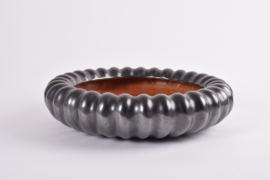 Danish Art Deco Michael Andersen Large Ribbed Bowl Black & Ochre (Burnt Orange) Glaze, 1940s