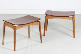 Danish Modern Pair of Stools of Teak and Oak by Ølholm Møbelfabrik, Denmark 60s. Mid-century Furniture