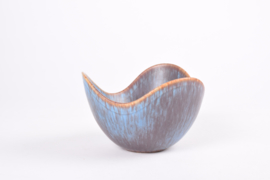 Gunnar Nylund for Rörstrand Sweden 3 Wave Bowl ASH Blue & Brown Haresfur Glaze Scandinavian Mid-century Pottery