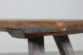 High Antique Swedish Bench of Solid Pine, Partly with Grey Paint which gives is Patina, Mid 19th Century