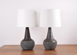Pair! Einar Johansen for Søholm Denmark Tall Table Lamps Dark Brown & Blue with Textured Dotted Surface, Model 3084, Danish Modern Ceramic 1960s