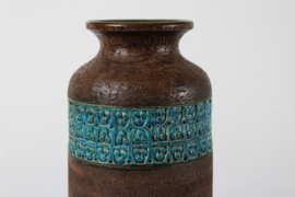 Bitossi Italy Tall Slim Floor Vase Turquoise and Brown by Aldo Londi, 1960s