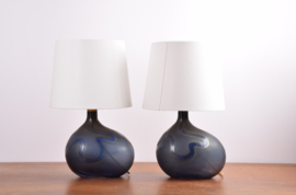 Pair of Michael Bang for Holmegaard Lamp Art "Asymmetrisk" Medium Midnight Blue Sculptural Glass Table Lamps. Danish Modern Lighting 1970s