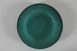 H. A. Kähler Art Deco Low Ceramic Bowl/Ceramic Dish with Verdigris Green Glaze, Nils Kähler Denmark 1940s