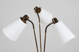 Scandinavian Mid Century 1960s Floor Lamp of Brass and Teak with 3 New Shades