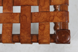 Axel Einar Hjorth style Stool of oak with Cognac Colored Leather Strips by Danish Cabinetmaker 1930s