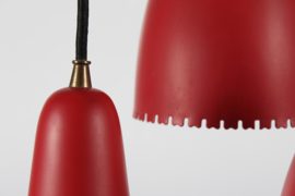 Vintage Bent Karlby 3-Cone Chandelier with Red Lacquer Made by Lyfa in Denmarkk, 1950s