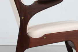 Arne Hovmand-Olsen Pair of Teak Armchairs with Light Colored Fabric, Mid-century Danish Modern 1960s.