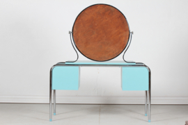 Art Deco Dressing Table with Round Mirror and Chair Danish Cabinetmaker, 1930s Retro Design