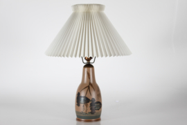 Danish Art Deco Table Lamp by L. Hjorth Ceramic, Bornholm. Decoration with Swimming Ducks + Le Klint Shade.
