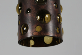Pendant of Patinated Copper Amber Colored Glass in Nanny Still Style by RAAK, Denmark Mid-century Lightning