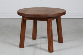 Danish Midcentury Brutalist Round Coffee Table of Solid Oak by Cabinetmaker 1950