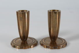 Pair of Danish Art Deco Bronze Tino Candlesticks in Fluted style Denmark 1930-50