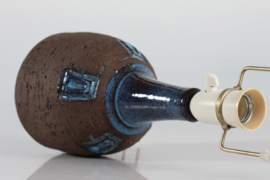 Brutalist Danish Brown and Blue Ceramic Table Lamp by Sejer Ceramic with New Shade 1970s