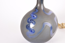 Large Michael Bang for Holmegaard Lamp Art "Asymmetrisk" Midnight Blue Sculptural Glass Table Lamp. Danish Modern Lighting 1970s