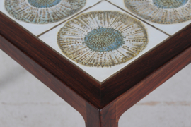 Danish Modern Square Coffee Table of Dark Wood with Royal Copenhagen Tiles, 1960s