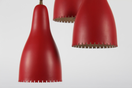 Vintage Bent Karlby 3-Cone Chandelier with Red Lacquer Made by Lyfa in Denmarkk, 1950s