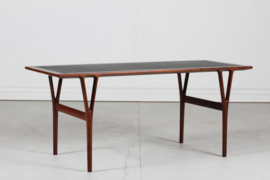 Helge Vestergaard Jensen Coffee Table of Rosewood and Black Leather by Peder Pedersen Denmark, 1960s Danish Modern.
