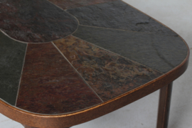 Paul Kingma Style Coffee Table of Dark Stained Oak with Slate Table Top Denmark 1980s