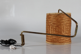 Paavo Tynell Style Flexible Wall Light of Brass and Cane Denmark 1950s. Danish Modern Lightning.