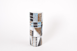 Ingrid Atterberg for Upsala Ekeby Tall "Tri" Vase Geometric Decor Blue White Brown, 1960s