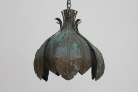 Svend Aage Holm Sørensen Verdigris Green Brutalist Pendant of Brass Denmark 1960s. Danish Modern.
