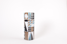 Ingrid Atterberg for Upsala Ekeby Tall "Tri" Vase Geometric Decor Blue White Brown, 1960s