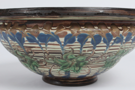 H. A. Kähler Large Bowl with Floral Motif by Jens Thirslund Denmark 1930s. Danish Vintage Ceramic.
