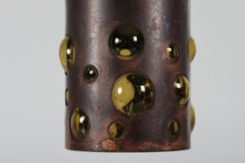 Pendant of Patinated Copper Amber Colored Glass in Nanny Still Style by RAAK, Denmark Mid-century Lightning