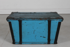 Kid Size Antique Swedish Campaign Chest/Storage Box with Patinated Blue Paint and Iron 1850s