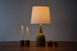 Danish Palshus Table Lamp Olive Green Haresfur Glaze, by Per Linnemann-Schmidt, Midcentury Modern 1950s