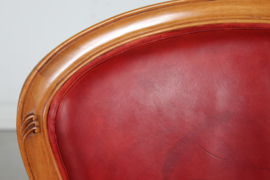 Pair Danish Rococo Armchairs of Walnut and Red Aniline Leather from ca. 1880
