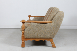 Danish Henning Kjærnulf  Style Sofa of Solid Oak with the Original Striped Wool 1970. Danish Modern, Mid-century.