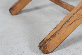 Danish Artist Stool of Beech and Cognac Colored Leather Mounted with Brass Nails.  1950s. Vintage Mid-century Design.