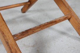 Danish Artist Stool of Beech and Cognac Colored Leather Mounted with Brass Nails.  1950s. Vintage Mid-century Design.