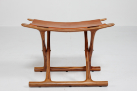 Ole Wanscher Egyptian Stool Model PJ-2000 of Rosewood, Seat of Cognac Colored Leather by Danish PJ Møbler in 2003.